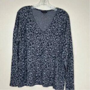 Lucky Brand Women's Gray Animal Print V Neck Sweater Size Large